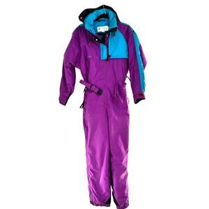 Women’s vintage 1990’s Columbia ski snow suit radial sleeve purple teal Medium